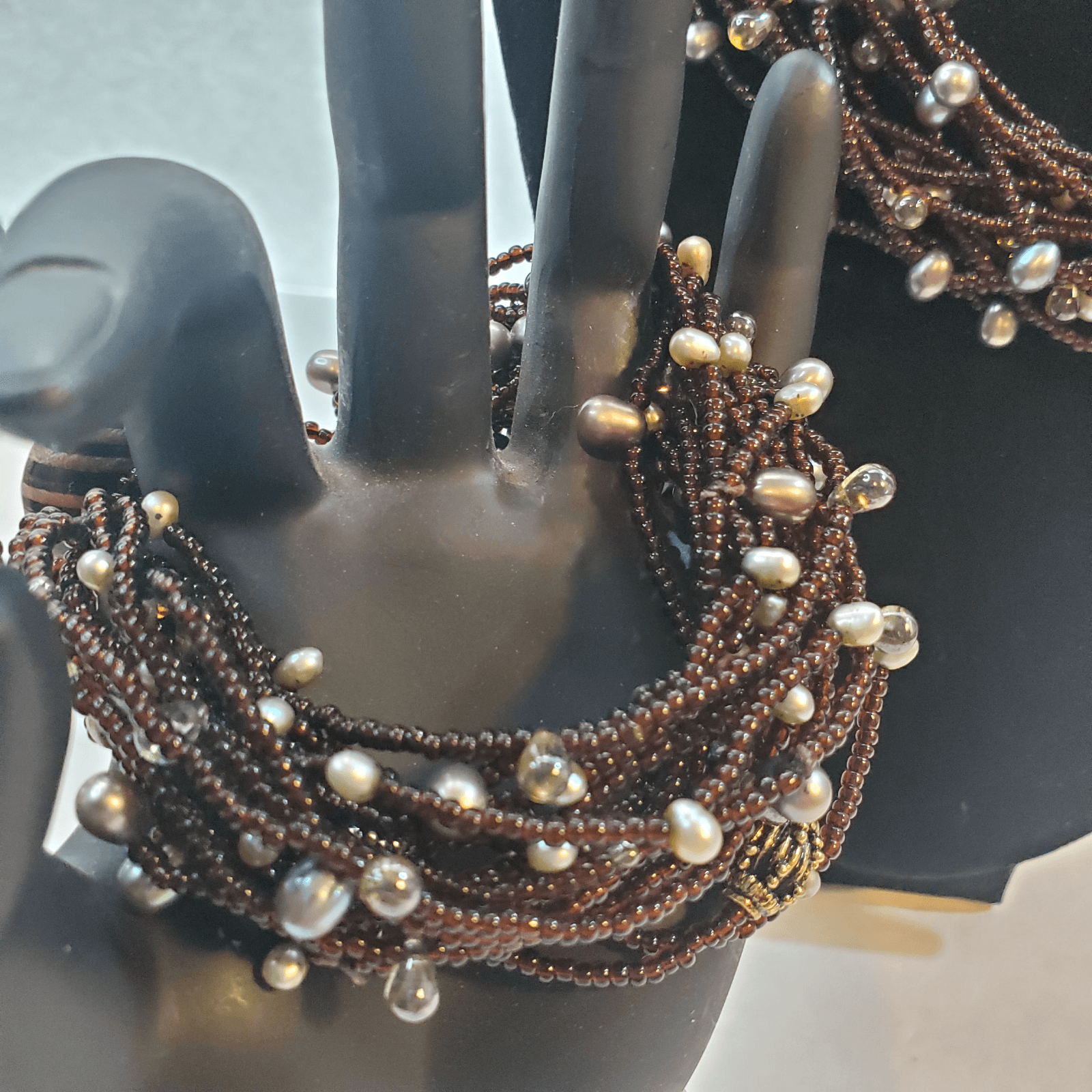 Vtg Signed Tanner Chocolate Brown Seed Bead Multi Strand Necklace & Bracelet Set - Thumbnail 4