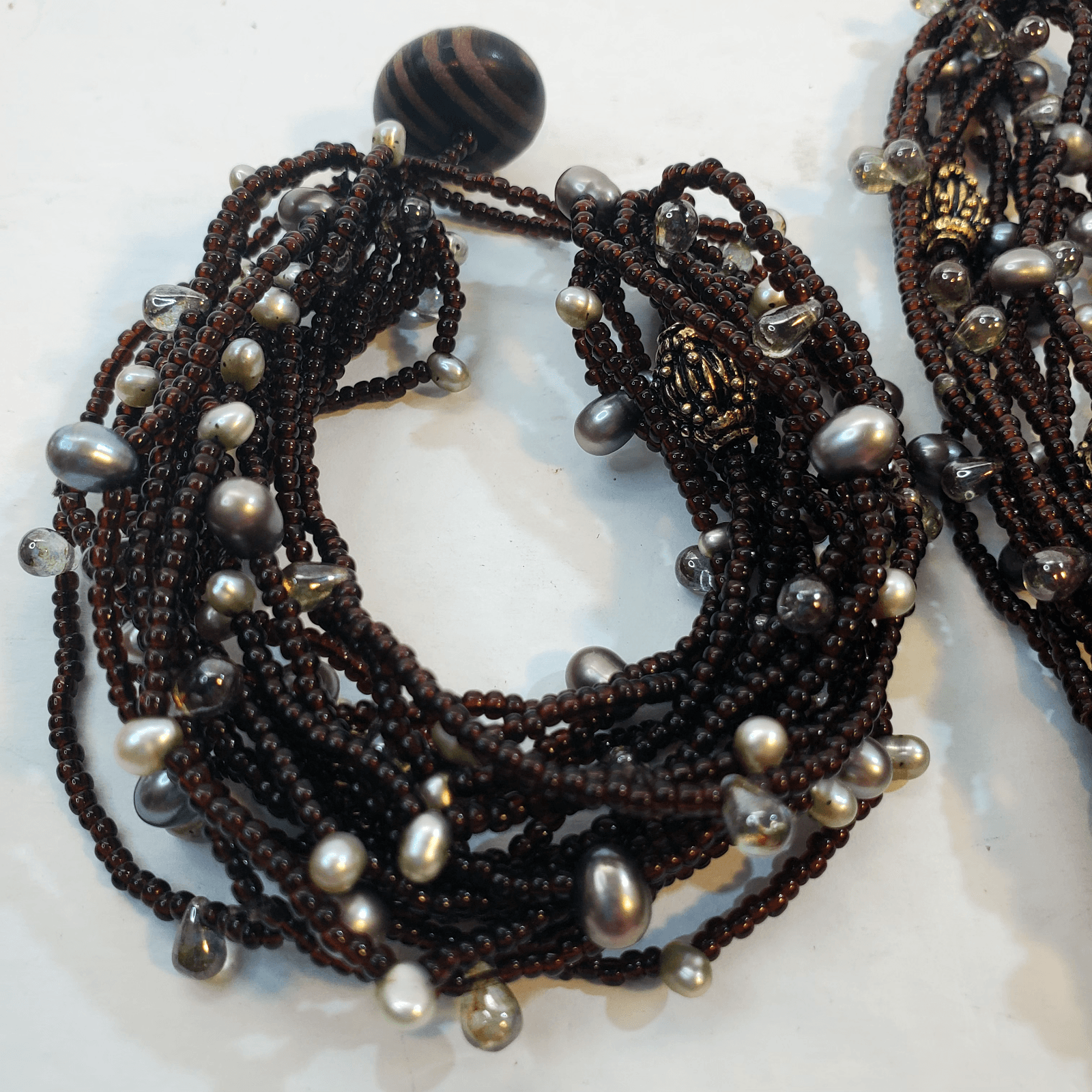 Vtg Signed Tanner Chocolate Brown Seed Bead Multi Strand Necklace & Bracelet Set - Thumbnail 5