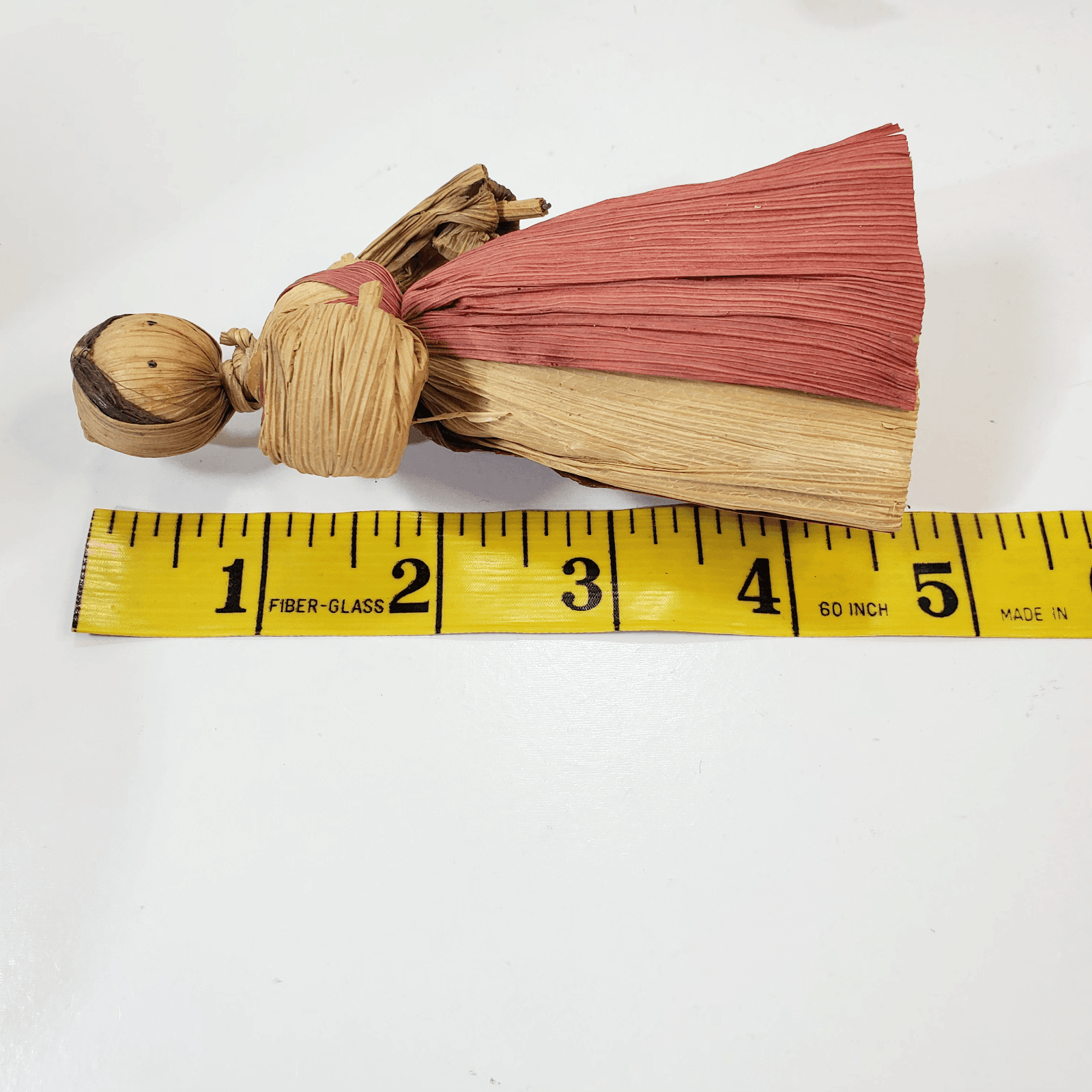 Vtg Lot of 3 Handcrafted Corn Husk Dolls Girls Dresses w/ Hat Hair Plaid Apron - Thumbnail 9