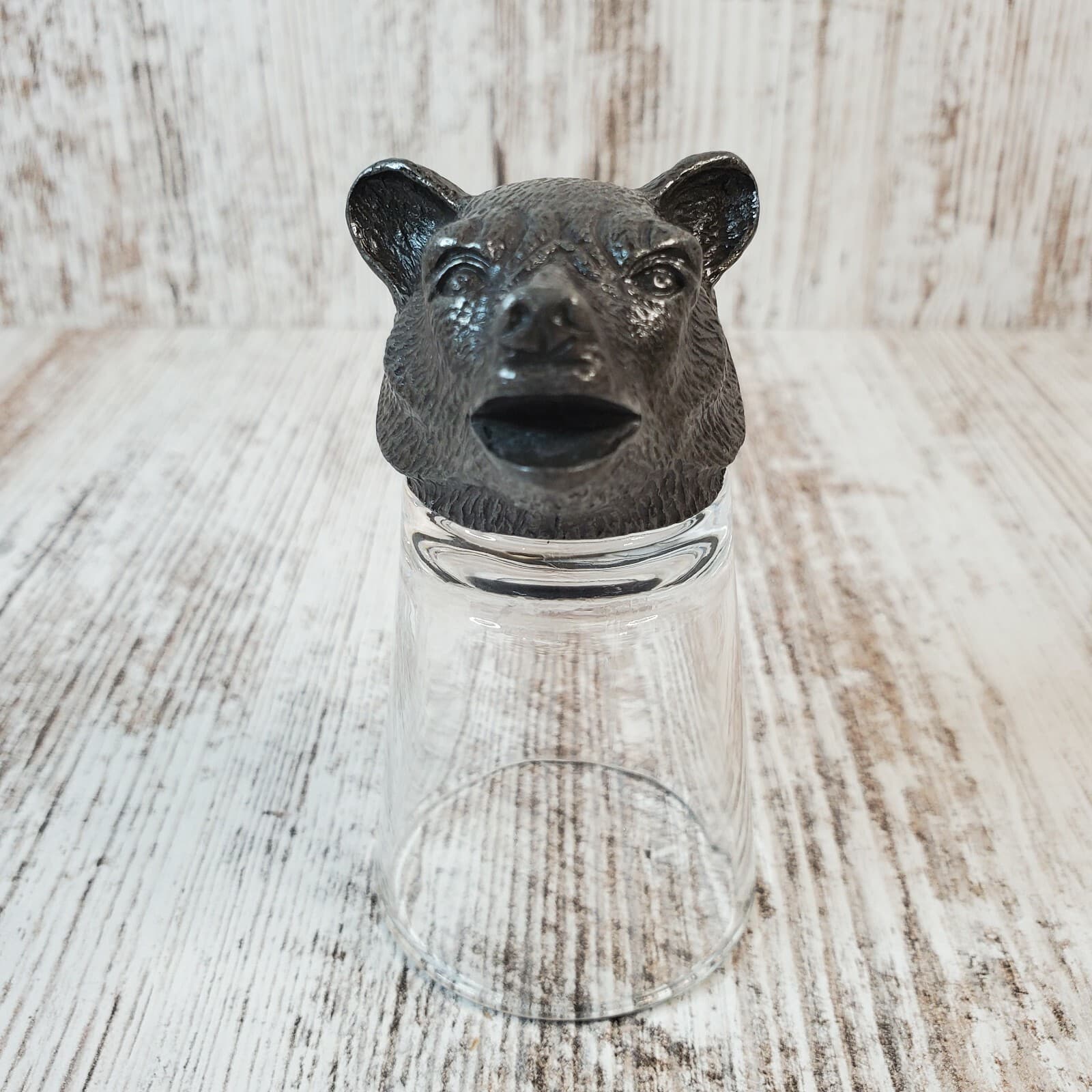 Novelty Metal Bears Head Shot Glass Man Cave Home Bar Hunter Sportsman Shooter - Thumbnail 2