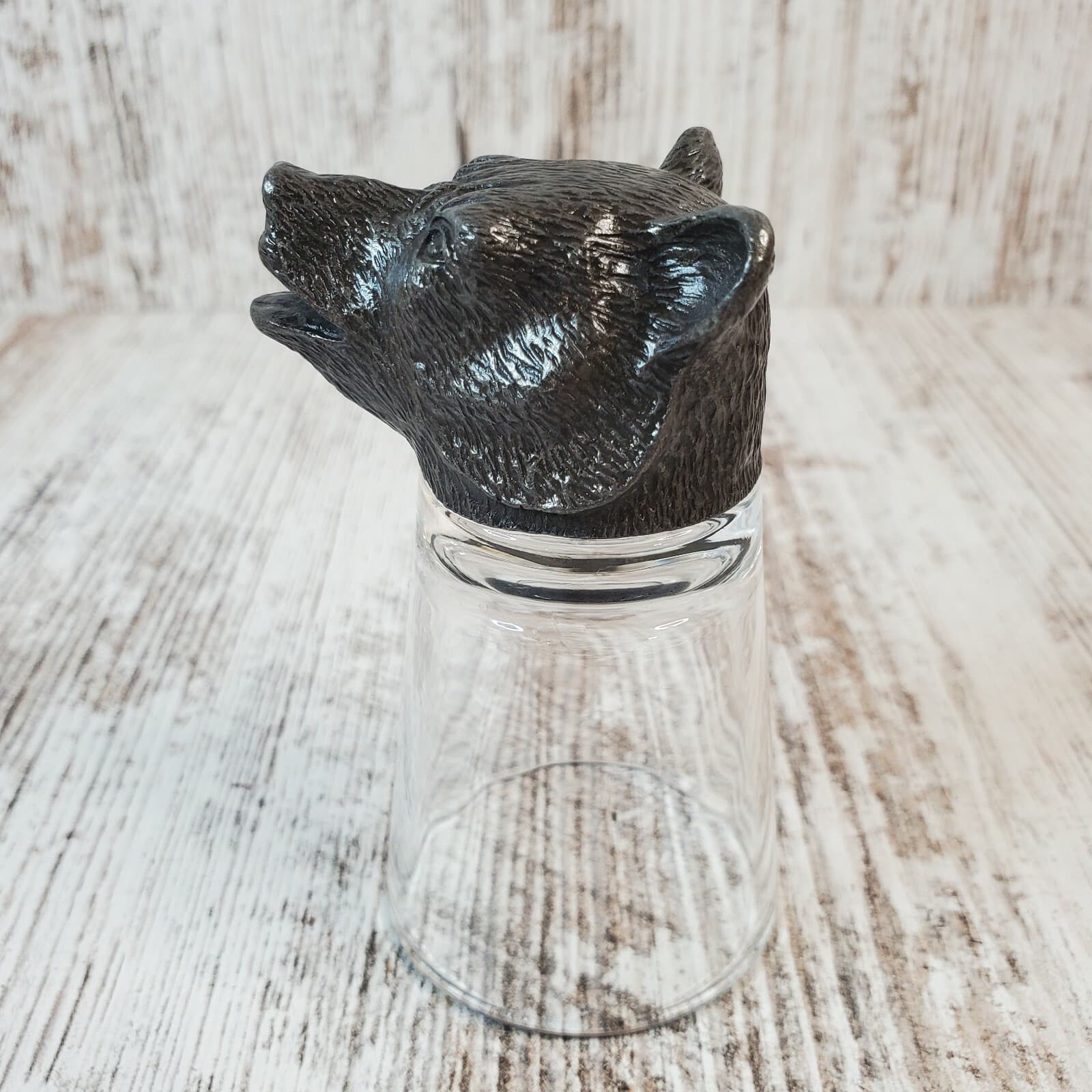 Novelty Metal Bears Head Shot Glass Man Cave Home Bar Hunter Sportsman Shooter