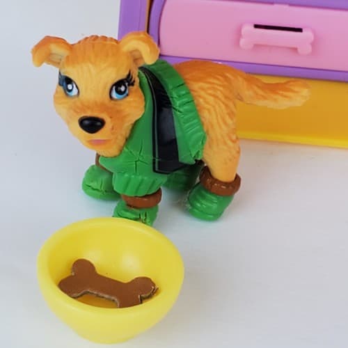 Polly Pocket Folding Fold Out Dog House 2 Dogs w/Outfits and Bowls - Thumbnail 3