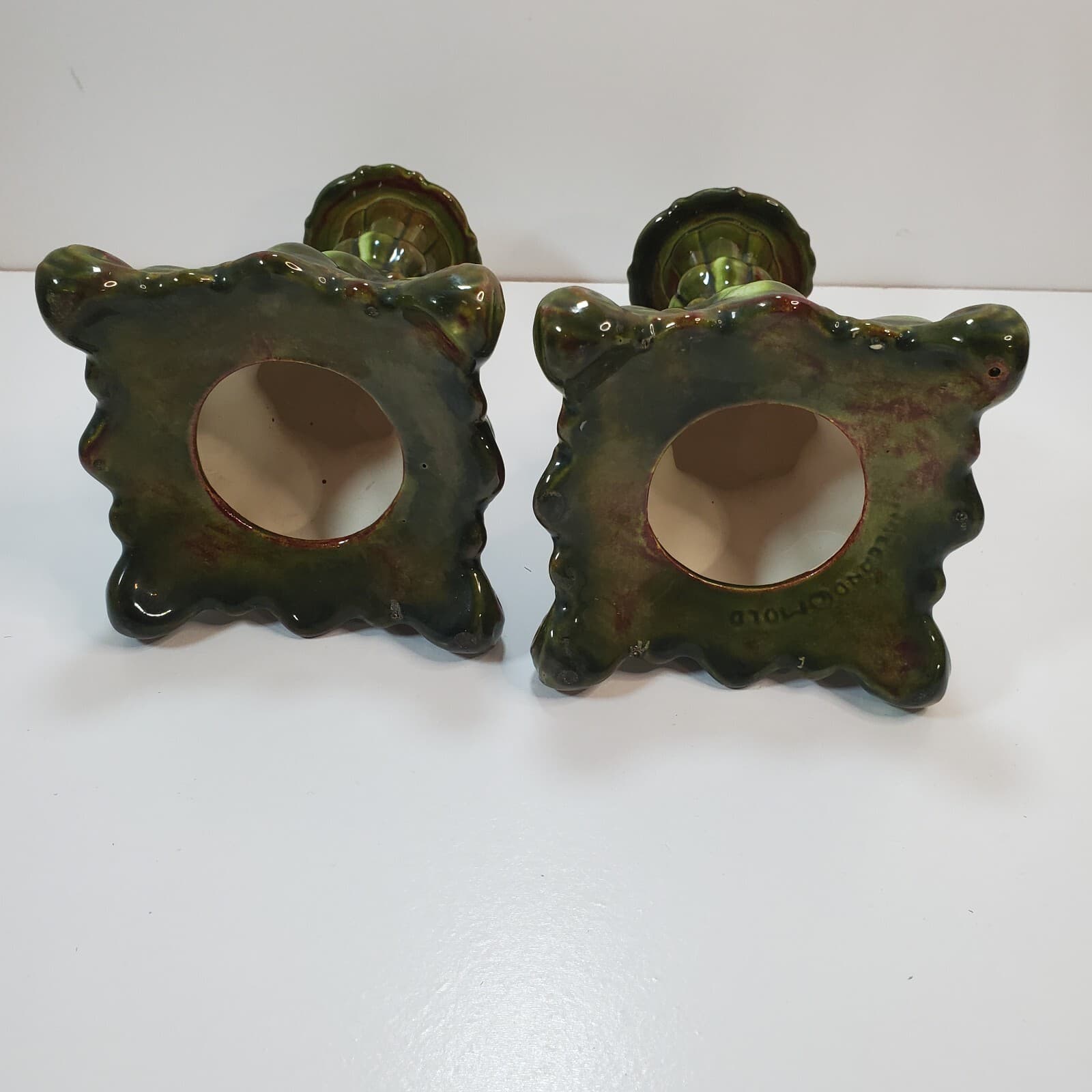 Vintage 1970s Holland Mold Mixed Green Glazed Bubble Taper Candle Holder Set - Thumbnail 5