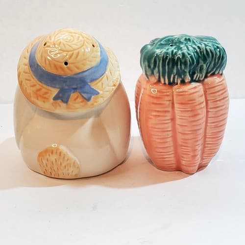 Vtg Treasure Craft 4" Bunny Rabbit & Carrots Easter Salt & Pepper Shakers USA - Thumbnail 6