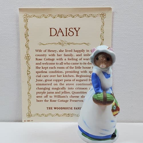 Vtg 1985 Woodmouse Family Daisy Mouse Figurine With Name Card Franklin Mint