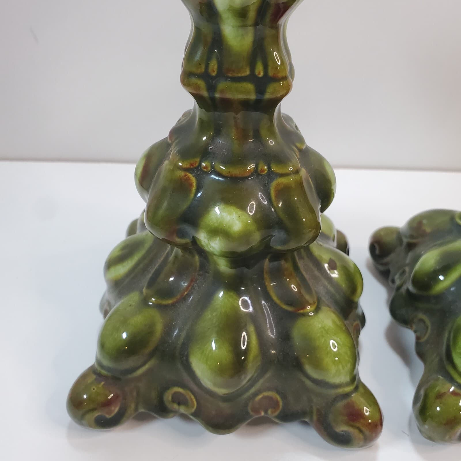 Vintage 1970s Holland Mold Mixed Green Glazed Bubble Taper Candle Holder Set - Thumbnail 4
