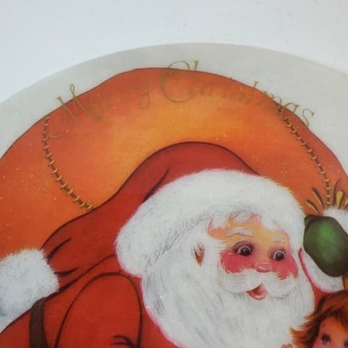 Vtg Taiwan Christmas Trivet Hot Plate Santa Clause Young Girl Marbled Holiday 8" - Thumbnail 3