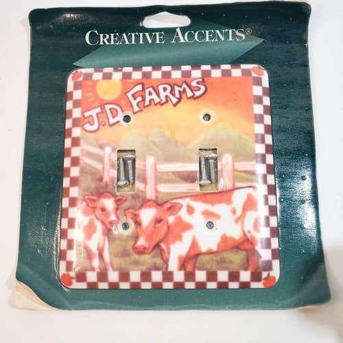 2 Toggle Light Switch Cover Metal Wall Plate Cows J.D. Farms Red Checkerboard