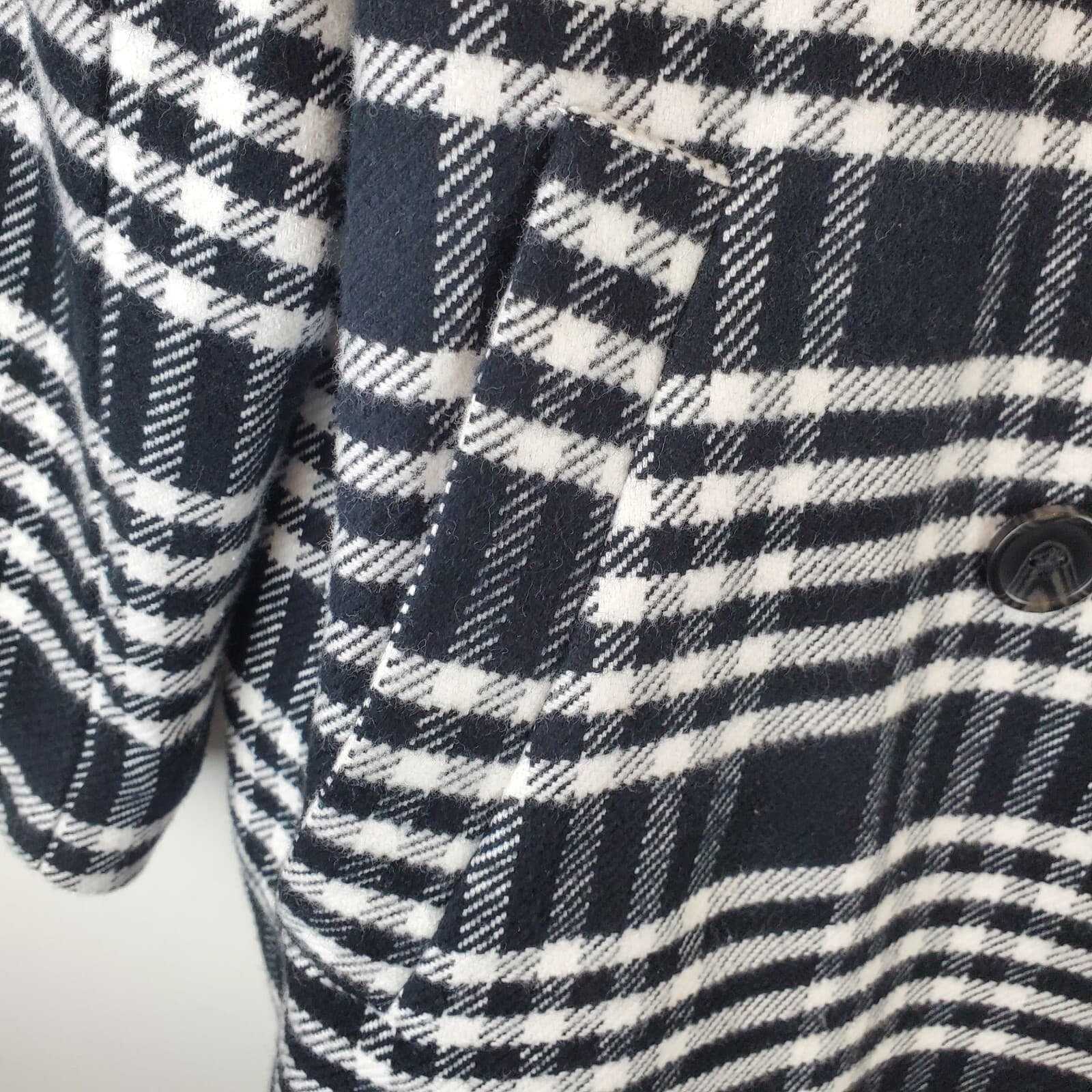 Popsugar Women's Size XL Double Breasted Plaid Jacket Coat Black White Pockets - Thumbnail 3