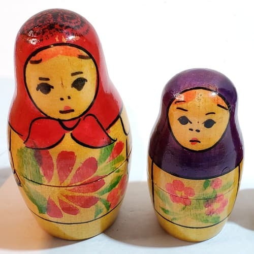 Vtg Russian Nesting Dolls Set of Five Hand Painted Flower Floral Design USSR - Thumbnail 7
