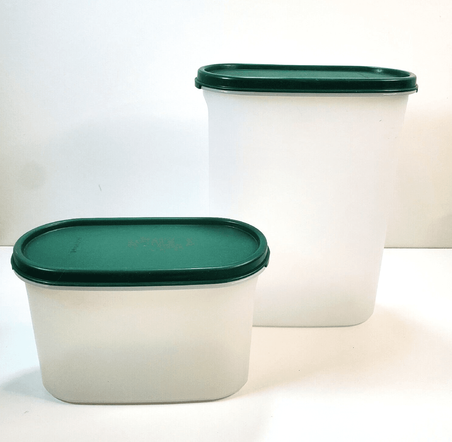 2 Tupperware Modular Mates #2 and #4 Green Lids Oval Containers 4 3/4 C 9 3/4 C - Thumbnail 2