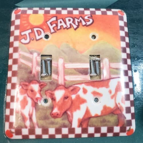 2 Toggle Light Switch Cover Metal Wall Plate Cows J.D. Farms Red Checkerboard - Thumbnail 3