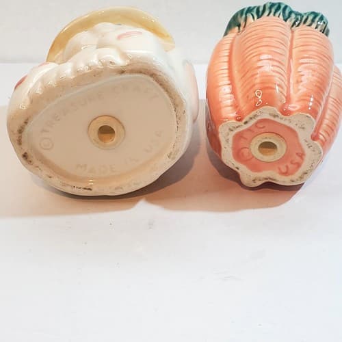 Vtg Treasure Craft 4" Bunny Rabbit & Carrots Easter Salt & Pepper Shakers USA - Thumbnail 8