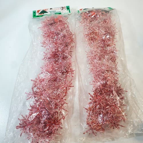 2 Vtg Country Craft Red White Soft Plastic Snowflake Garland Glitter Christmas