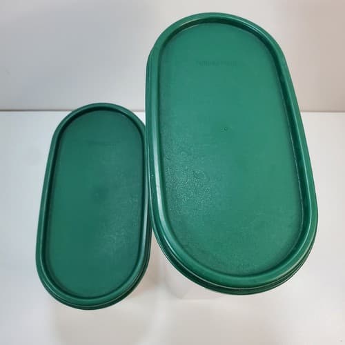 2 Tupperware Modular Mates #2 and #4 Green Lids Oval Containers 4 3/4 C 9 3/4 C - Thumbnail 3