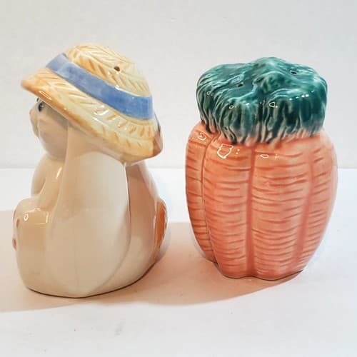 Vtg Treasure Craft 4" Bunny Rabbit & Carrots Easter Salt & Pepper Shakers USA - Thumbnail 7