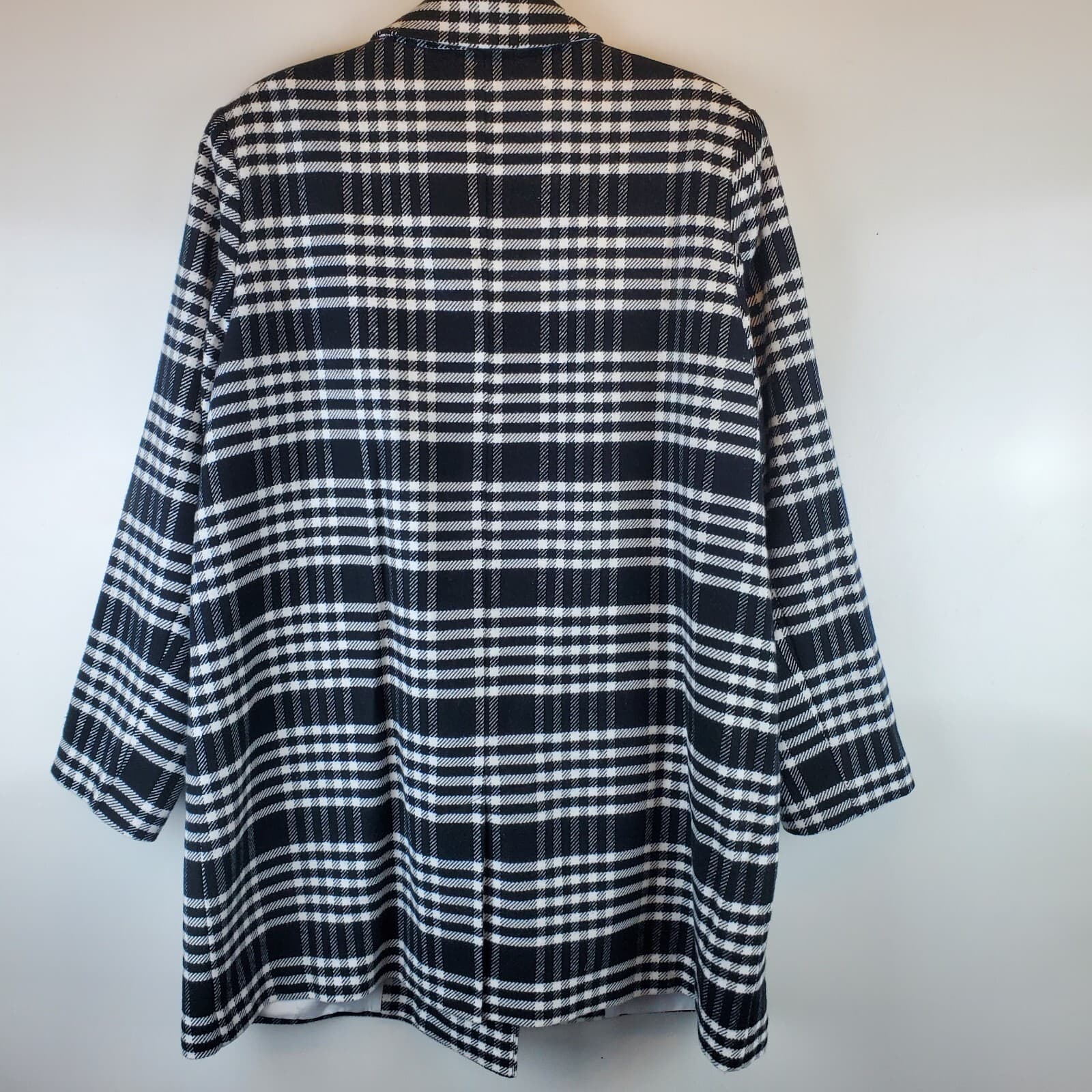 Popsugar Women's Size XL Double Breasted Plaid Jacket Coat Black White Pockets - Thumbnail 5