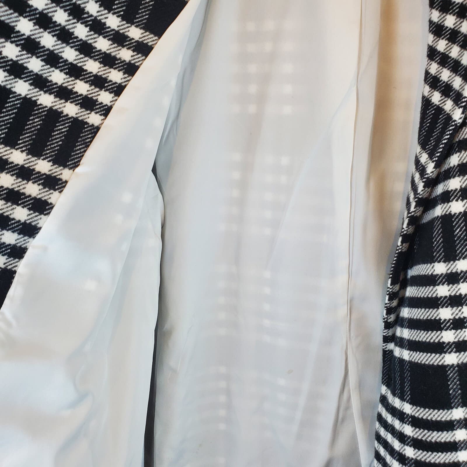 Popsugar Women's Size XL Double Breasted Plaid Jacket Coat Black White Pockets - Thumbnail 8