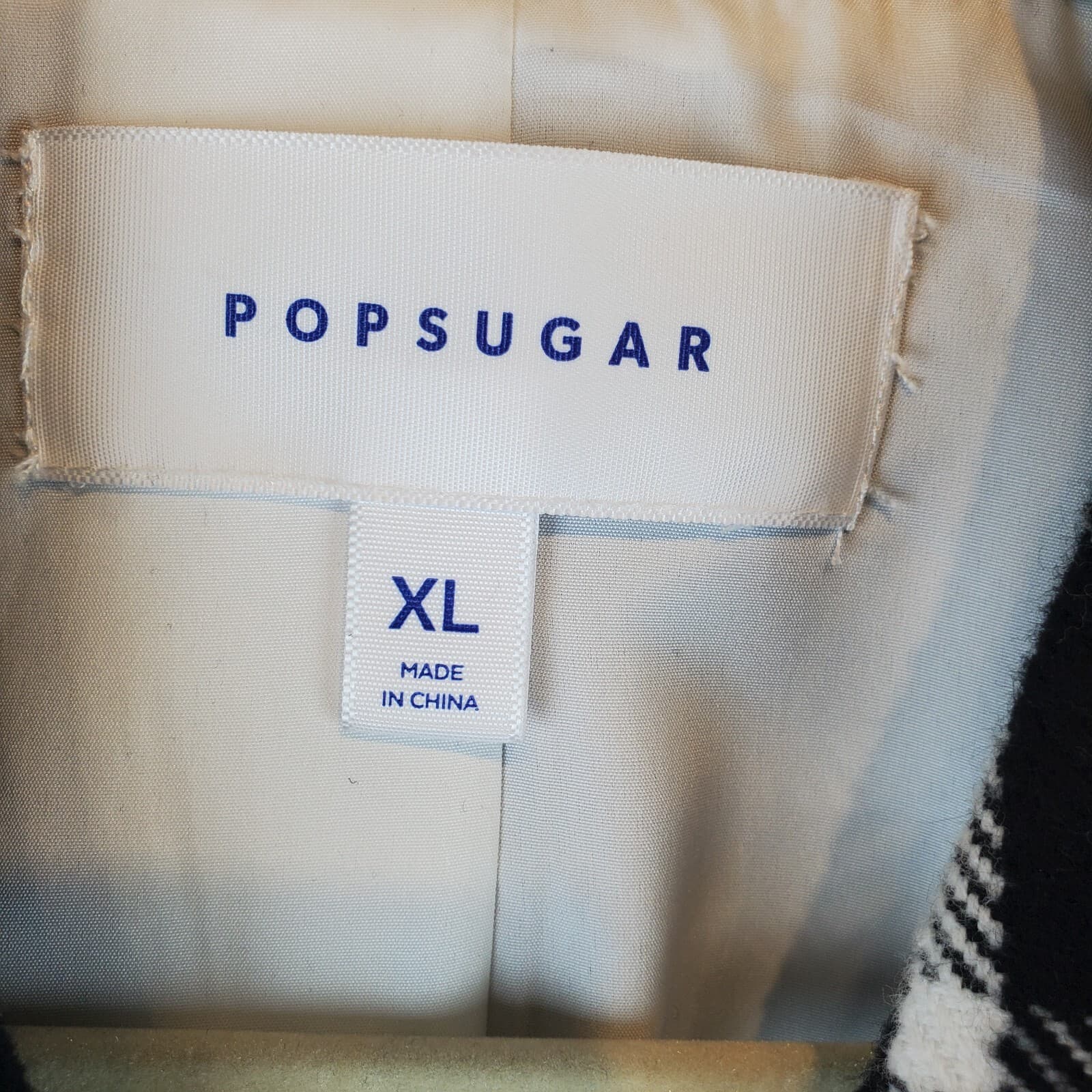 Popsugar Women's Size XL Double Breasted Plaid Jacket Coat Black White Pockets - Thumbnail 4