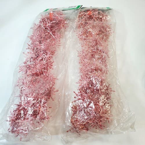 2 Vtg Country Craft Red White Soft Plastic Snowflake Garland Glitter Christmas - Thumbnail 4