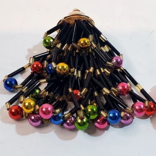 Vintage Chandelier Gold Black Rainbow Beaded Dangle Earrings - Thumbnail 2