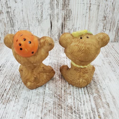 Vintage Big Eyed Boy & Girl Brown BEARs Salt & Pepper Shakers Made in Taiwan - Thumbnail 3