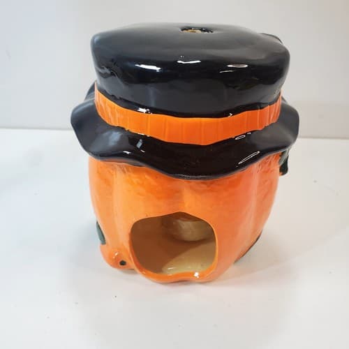 Vintage 1988 Brinn's Halloween Jack O Lantern Ceramic Tea Light Holder Taiwan - Thumbnail 4