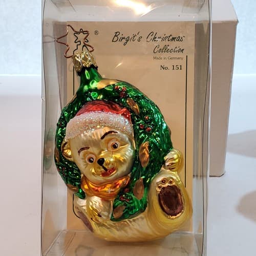 Vtg Birgit's Collection Heidi Hanging Wreath Glass Christmas Ornament Germany