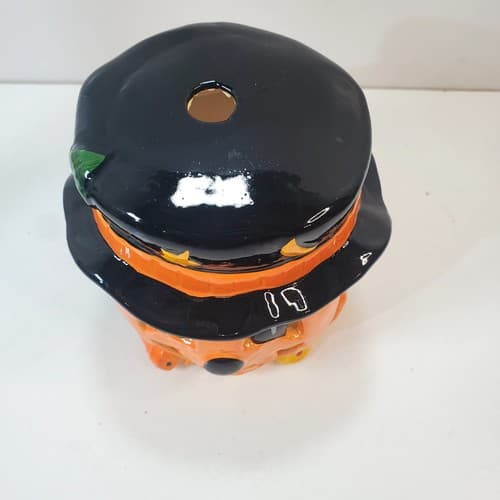 Vintage 1988 Brinn's Halloween Jack O Lantern Ceramic Tea Light Holder Taiwan - Thumbnail 2