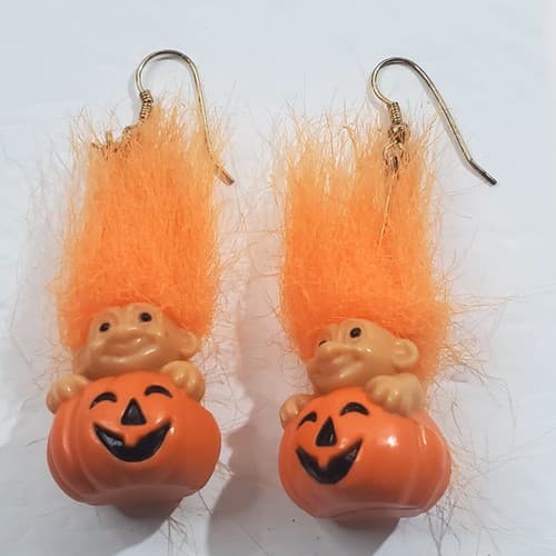 Russ Halloween Mini Orange Hair Troll Doll In Pumpkin Hook Earrings - Thumbnail 3