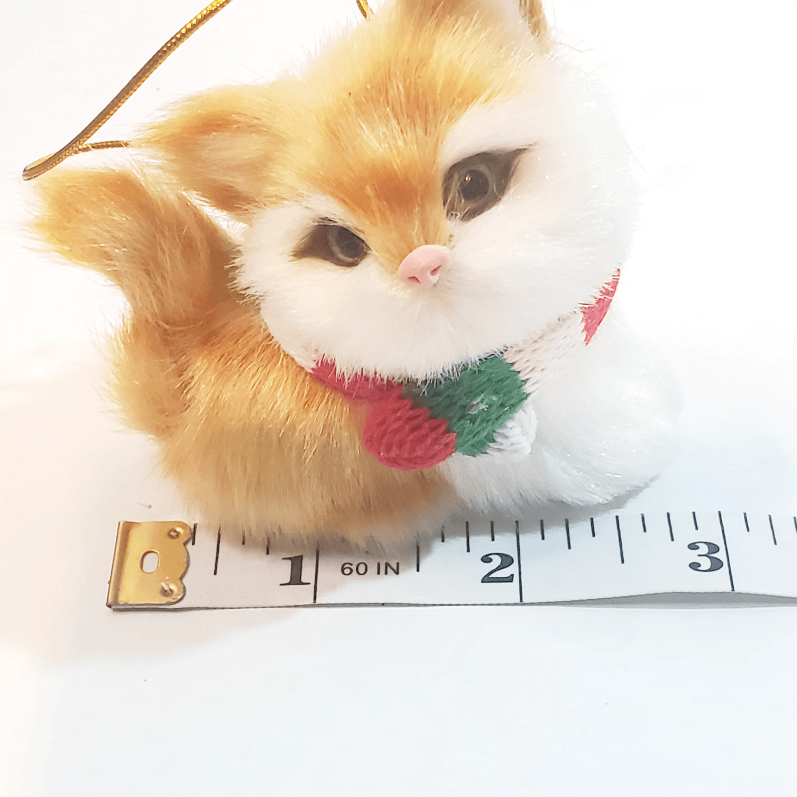 Faux Fur Kitten Miniature Christmas Ornament Cat Kitten Glass Eyes Orange White - Thumbnail 4