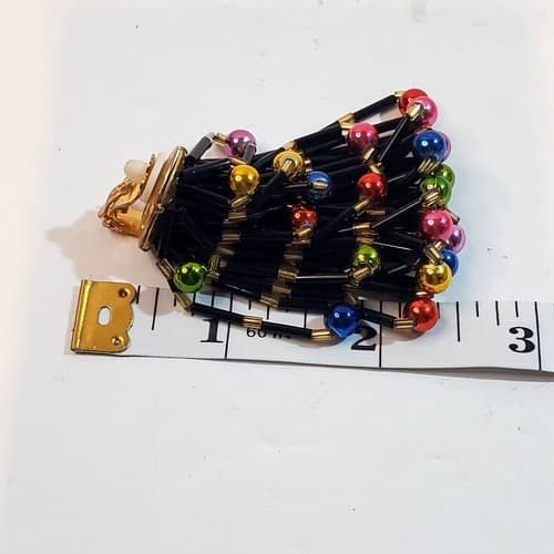Vintage Chandelier Gold Black Rainbow Beaded Dangle Earrings - Thumbnail 5