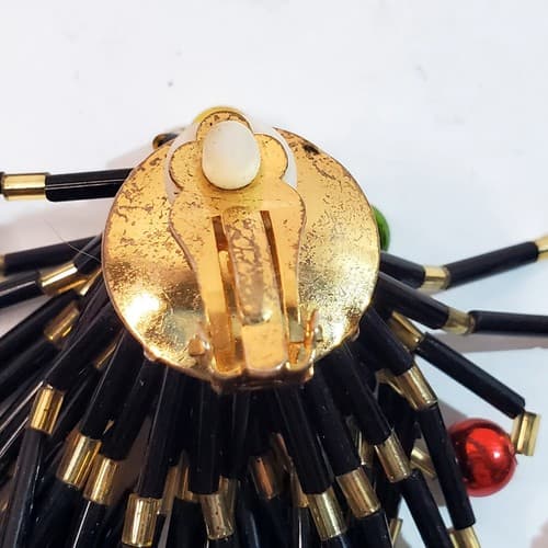 Vintage Chandelier Gold Black Rainbow Beaded Dangle Earrings - Thumbnail 4