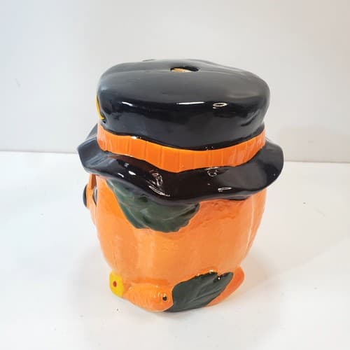Vintage 1988 Brinn's Halloween Jack O Lantern Ceramic Tea Light Holder Taiwan - Thumbnail 3