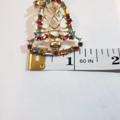 Gold Tone Open Work Multi-Color Rhinestones Bell Post Earrings Christmas Holiday - Thumbnail 5