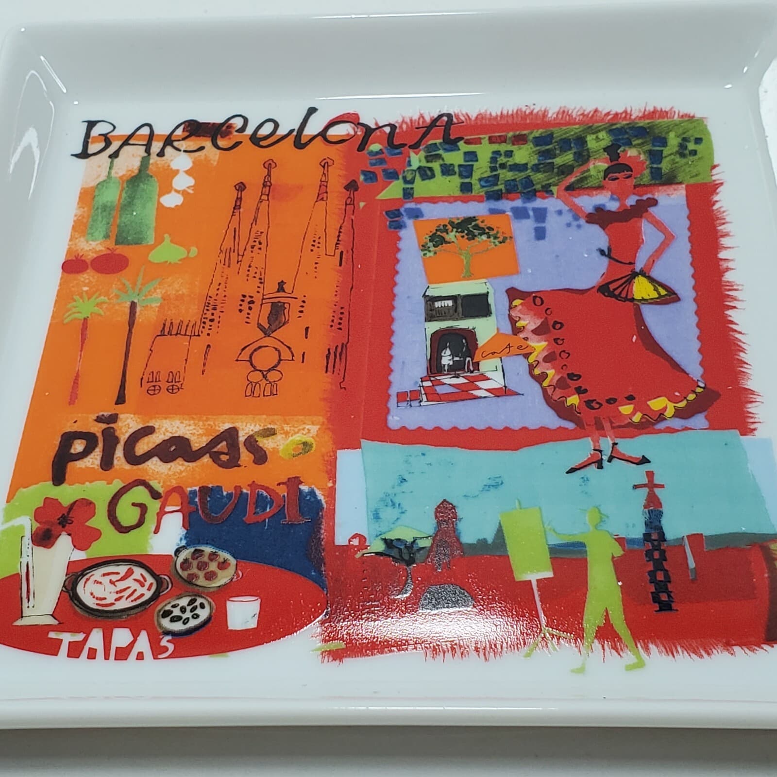 Crate & Barrel Road Trip Barcelona Appetizer Plate Ceramic Square 5.75" Decor - Thumbnail 2