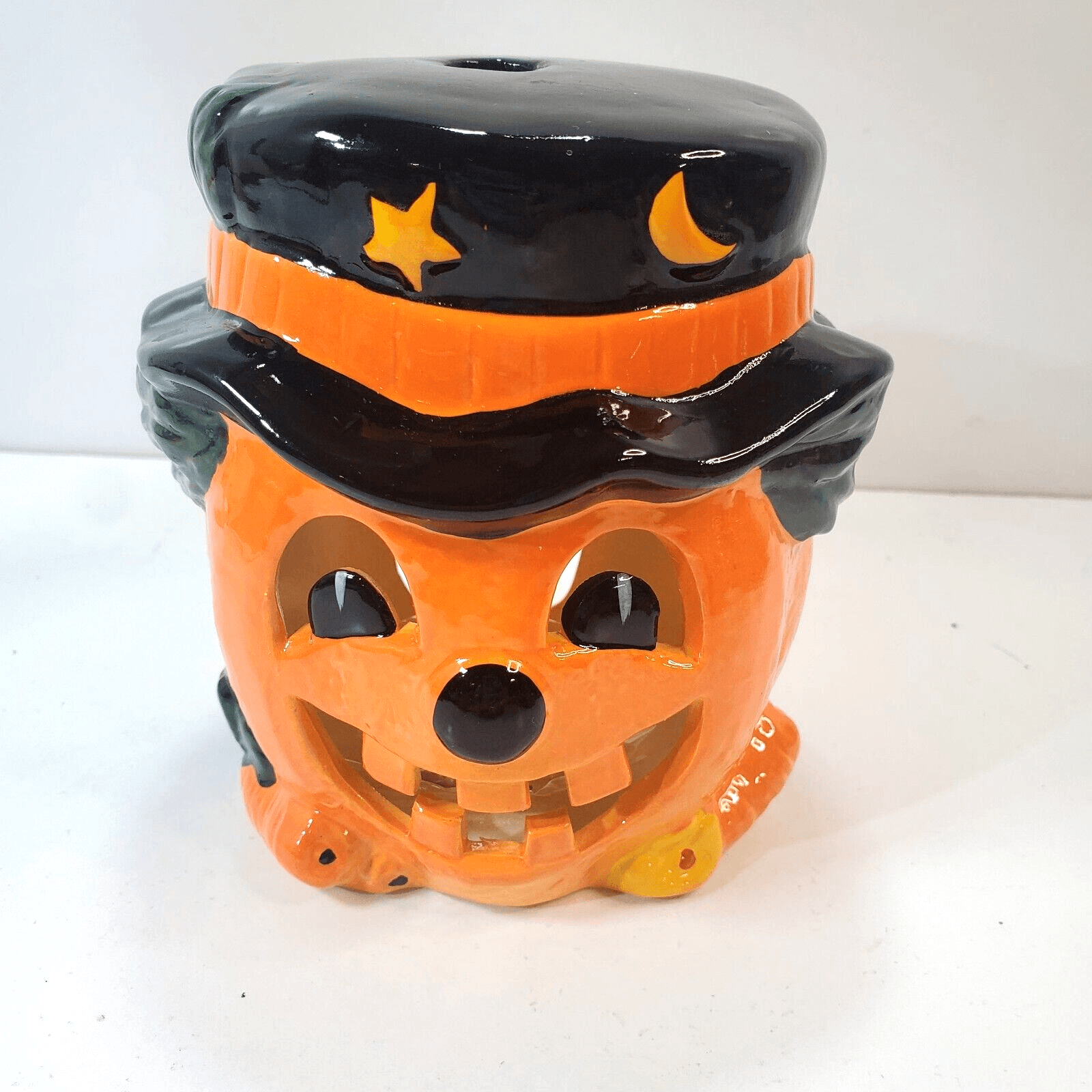 Vintage 1988 Brinn's Halloween Jack O Lantern Ceramic Tea Light Holder Taiwan