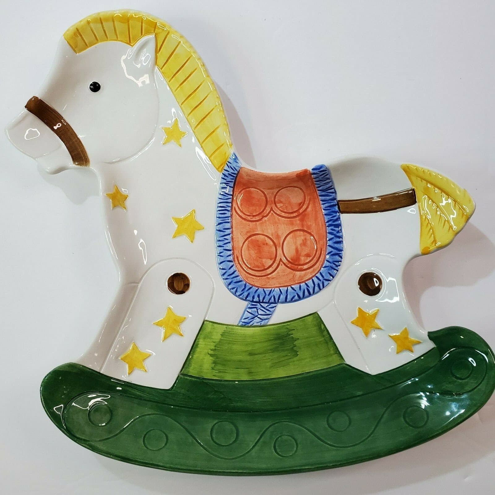 Vtg Hand Painted Ceramic Rocking Horse Serving Plate Made in Italy Canape 1980's