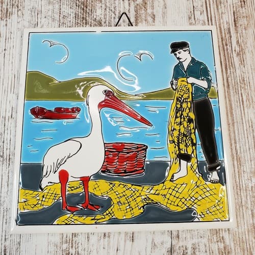 Vtg. H&R Johnson Made in Greece by Phiikhrah Johnson Wall Hanging Tile Fisherman