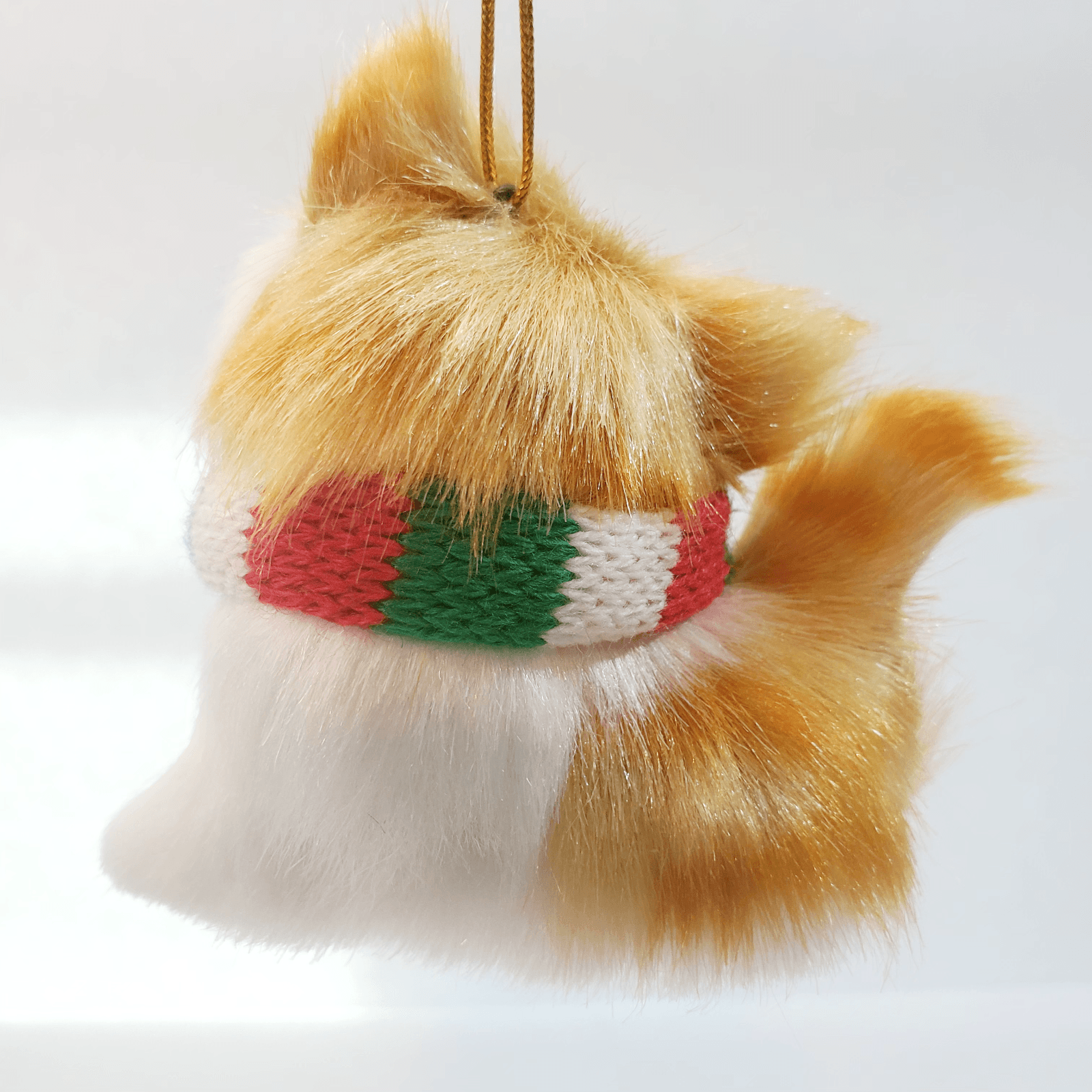 Faux Fur Kitten Miniature Christmas Ornament Cat Kitten Glass Eyes Orange White - Thumbnail 2