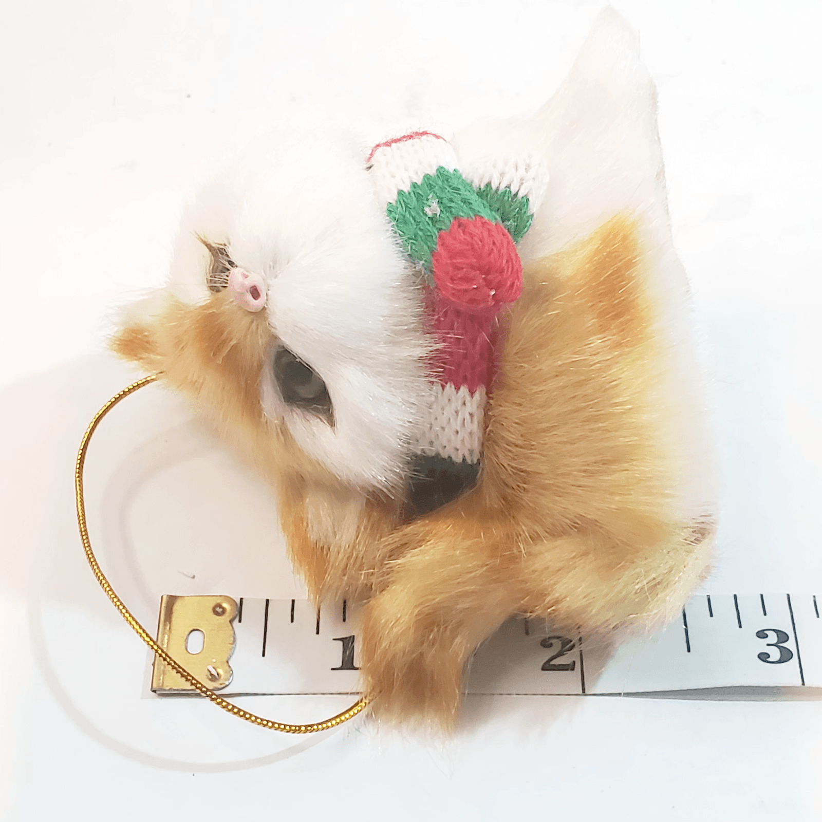 Faux Fur Kitten Miniature Christmas Ornament Cat Kitten Glass Eyes Orange White - Thumbnail 5