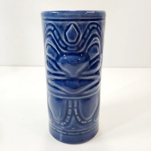 Vtg Accoutrements 2001 Tiki Mug Tumbler Bar Ware Blue Glazed Ceramic Polynesian