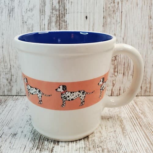 Dalmation Dog Ceramic Large Coffee Tea Mug Cup by Magenta White Blue Peach