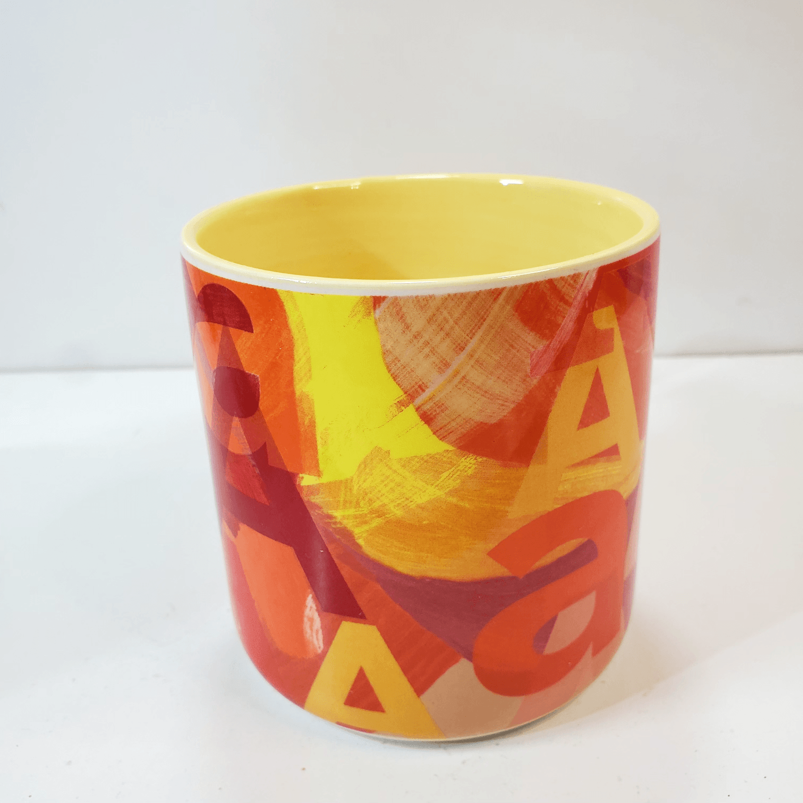 Anthropologie Coffee Mug Cup Multicolored A's in Different Fonts Yellow Inside - Thumbnail 2