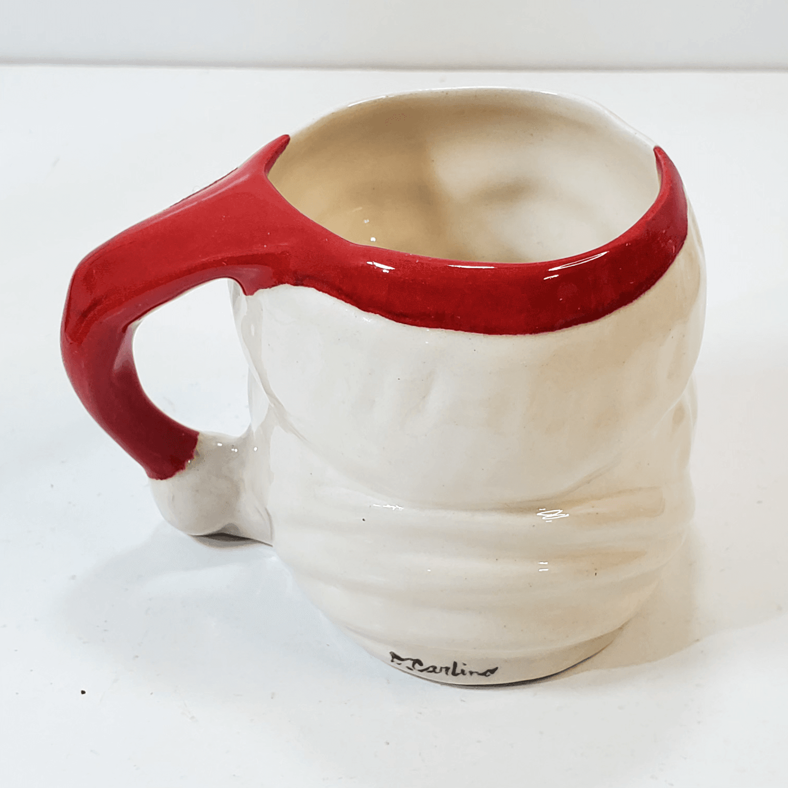 Vtg Glazed Santa Claus Face Mug Open Eyes Christmas Ceramic Signed D. Carlino - Thumbnail 5