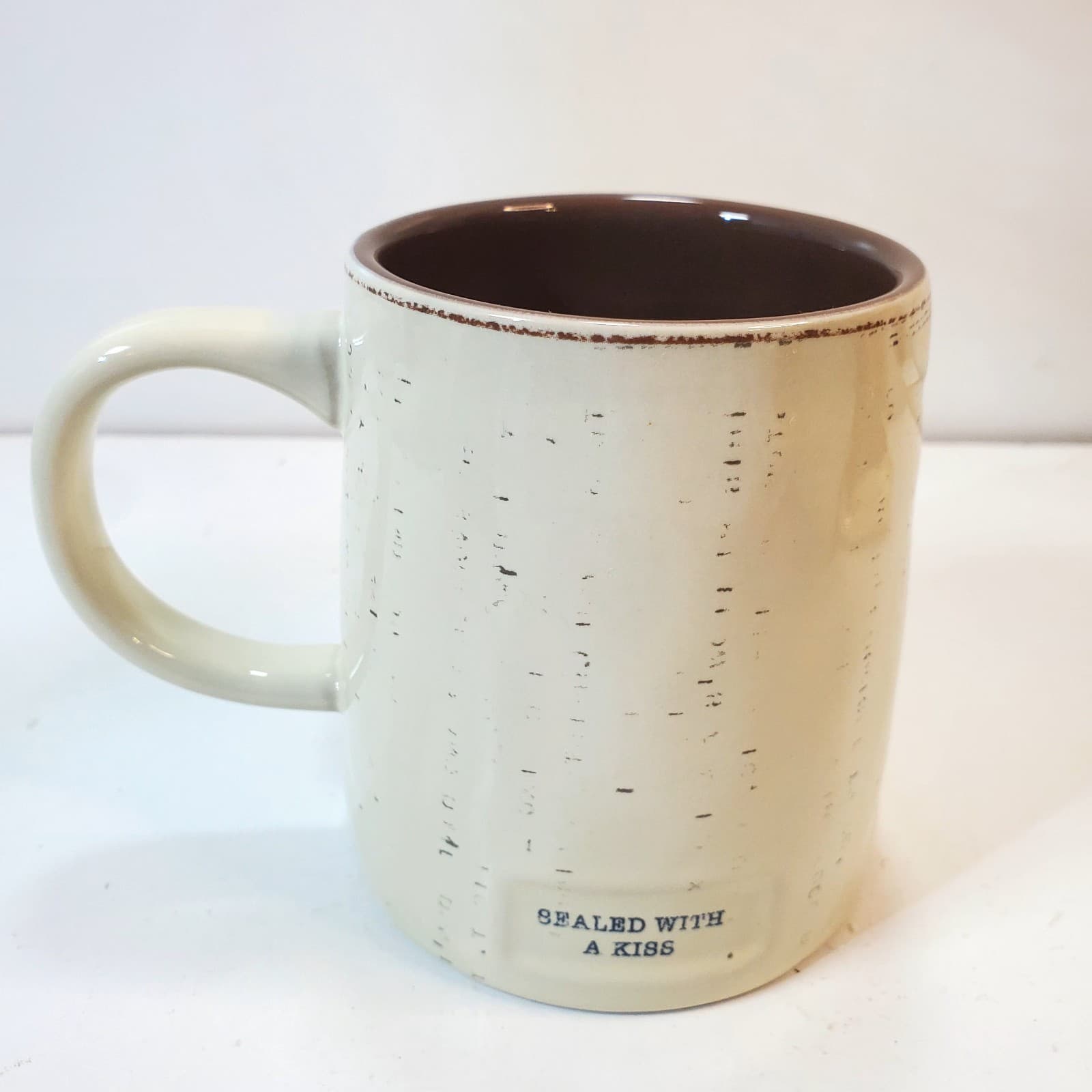 Demdaco Off White Brown Speckled Glazed P.S. I Love You SWAK Coffee Mug - Thumbnail 3