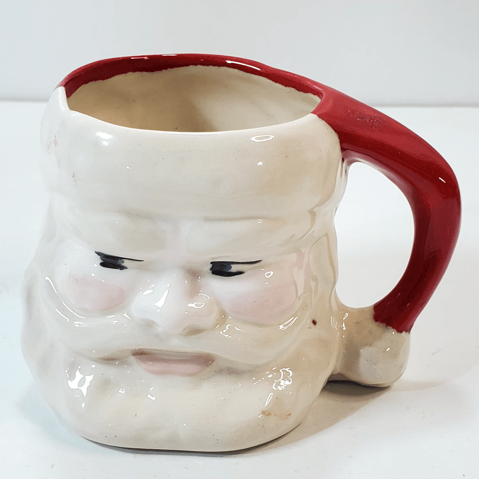 Vtg Glazed Santa Claus Face Mug Open Eyes Christmas Ceramic Signed D. Carlino