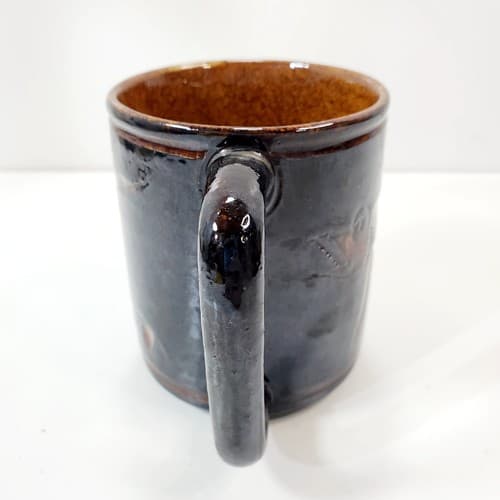 Vintage 80's Brown Glazed Pottery Coffee Mug Tea Cup Catfish Oriental Japan Art - Thumbnail 6
