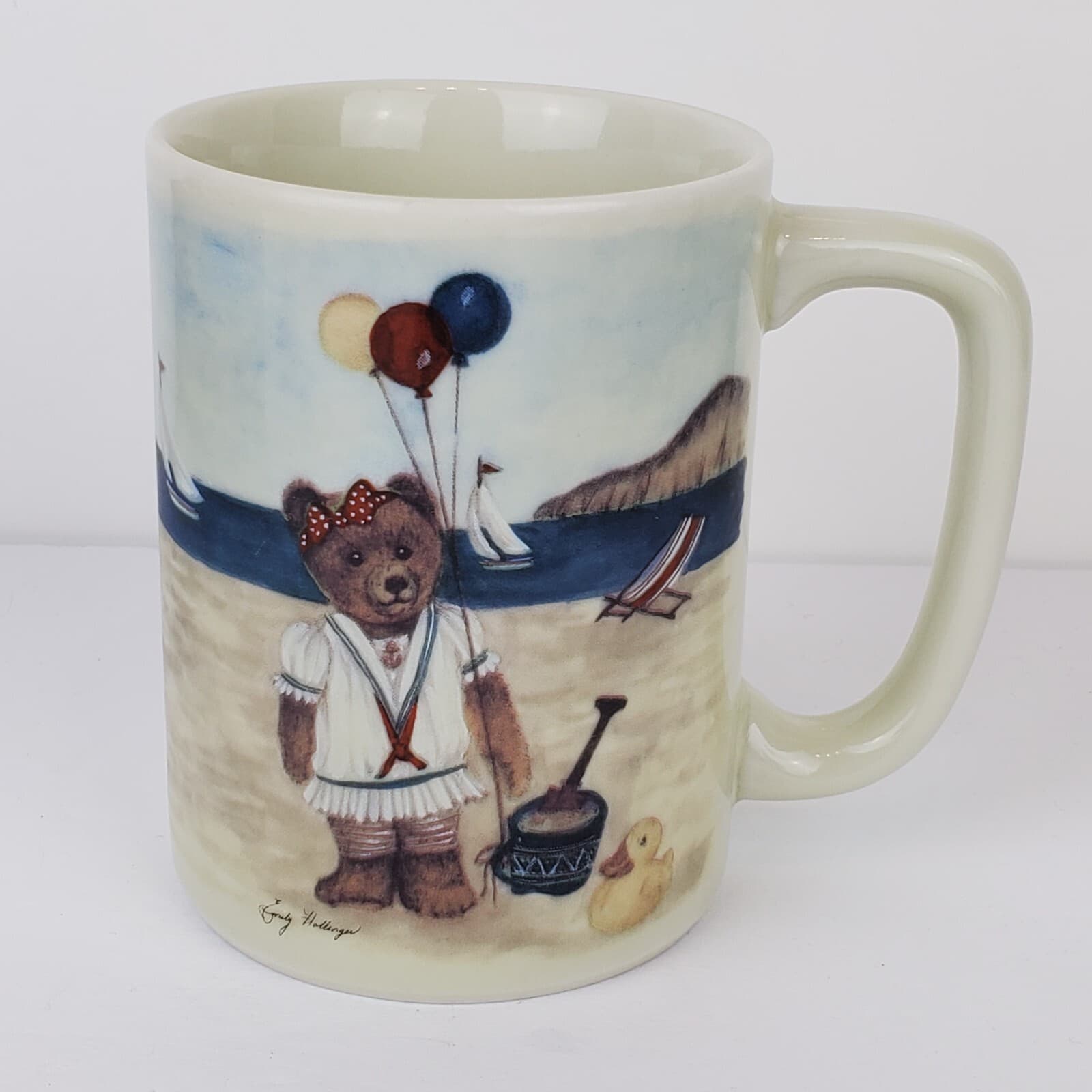 Vtg Signed Otagiri Japan Porcelain Beach Seaside Teddy Bear Mug Sunrise Publish