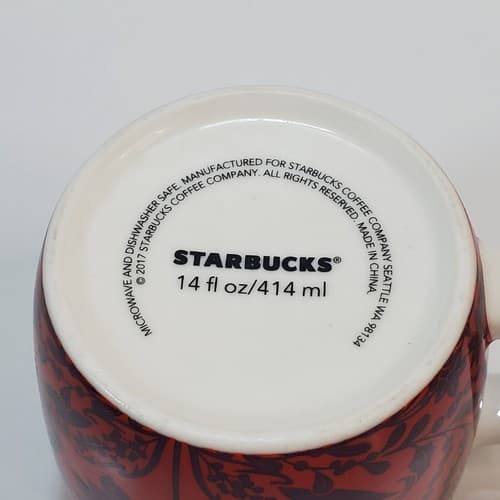 Starbucks 2017 Holiday Red Purple Poinsettia Holly 14 fl oz Gold Logo Mug Floral - Thumbnail 7